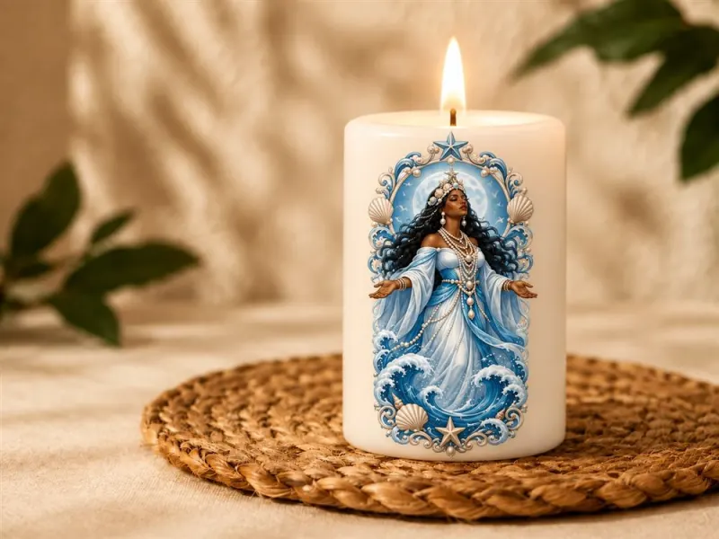 Vela personalizada pronta com a estampa de Iemanjá